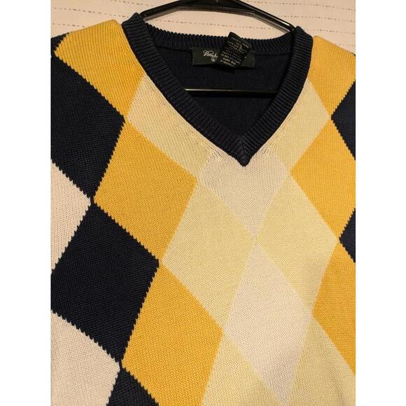 Brooks Brothers Country Club Men's Argyle V-Neck Sweater - Yellow & Navy - Picture 5 of 9